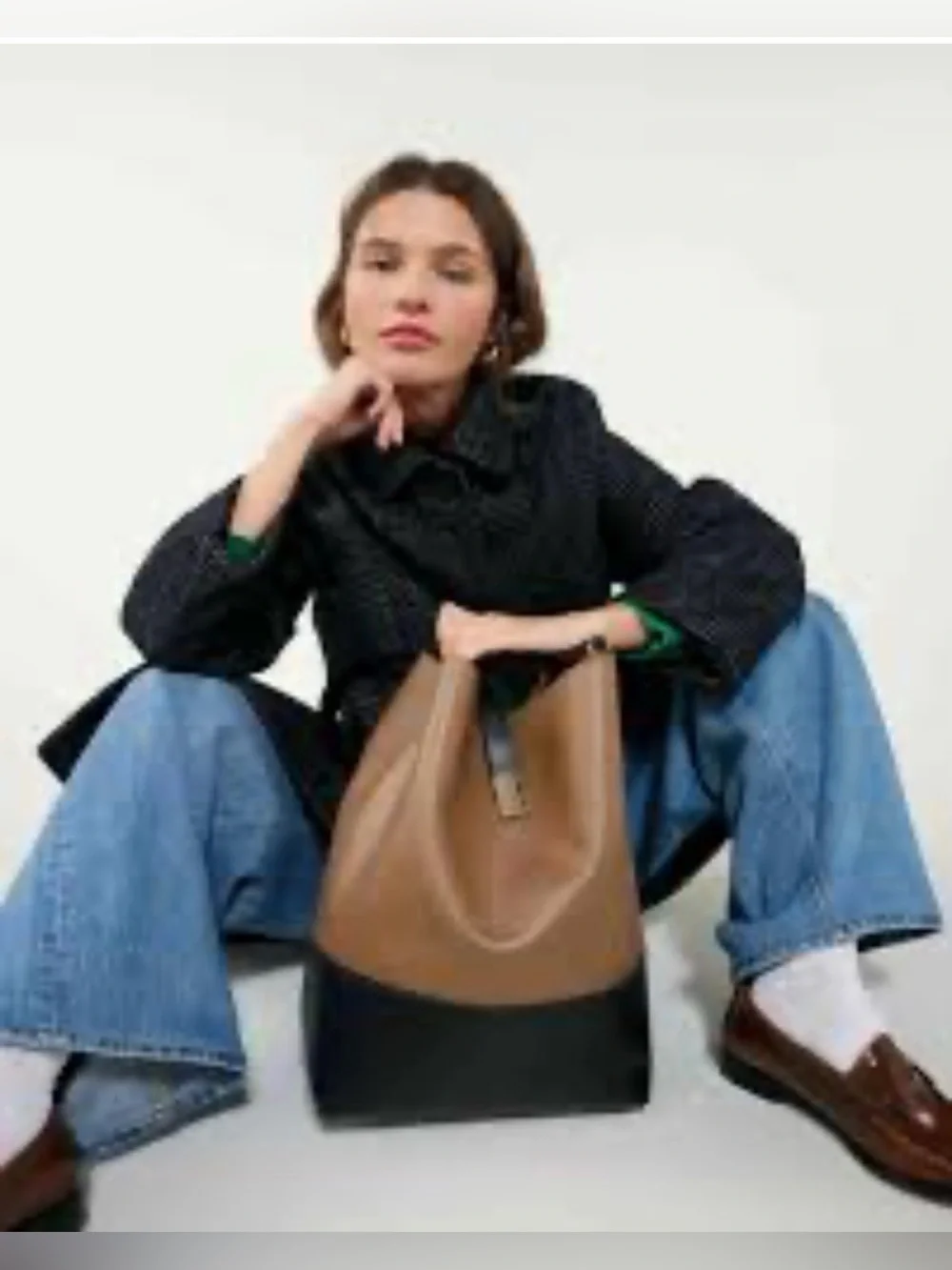 Old Navy Two-Tone Brown and Black Leather Shoulder Tote
